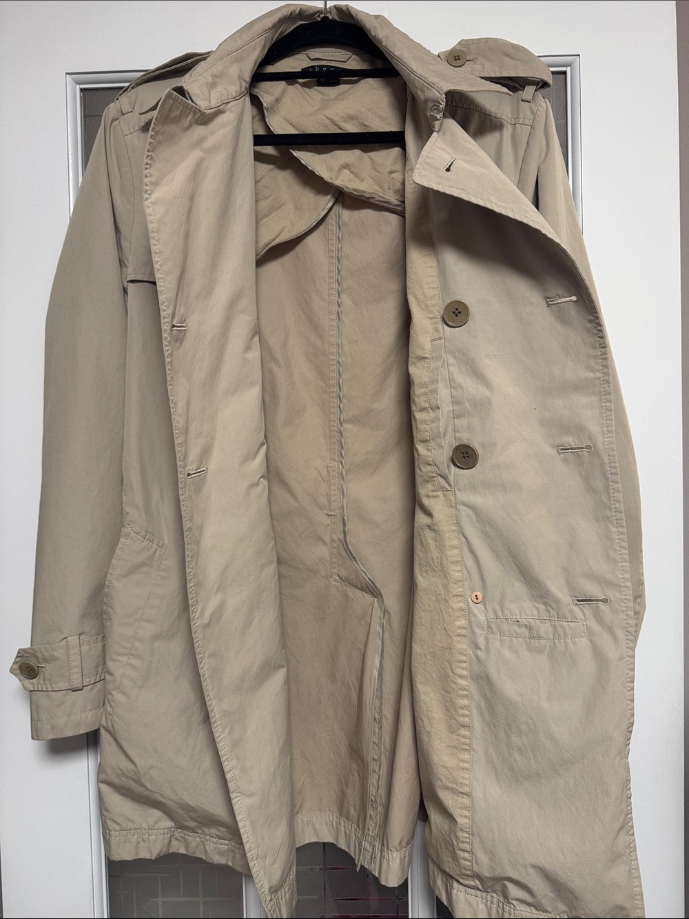 Theory Beige Double-Breasted Belted Trench Coat - Picture 7 of 10